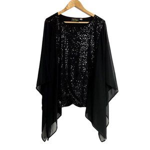 Bob Mackie sequins and chiffon black top - size large